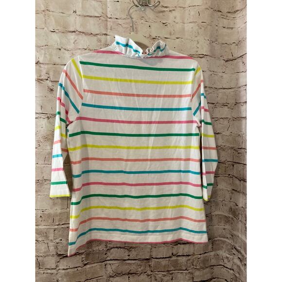 Crown & Ivy Shirt Women's Petite Medium Multicolor Rainbow Striped Ruffle V Neck - Picture 11 of 13